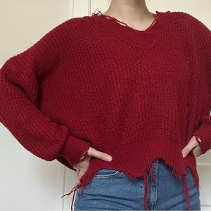 Unlabeled Distressed Red Sweater